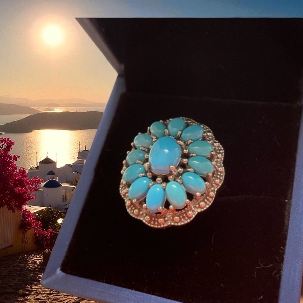 Sleeping Beauty Turquoise Squash Blossom Ring  size 5-5.25 ~ Exquisite